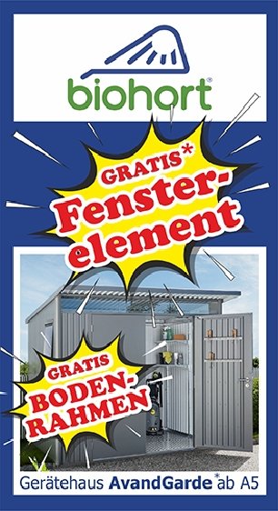 Biohort AvantGarde® – Jetzt mit gratis Fensterelement und Bodenrahmen!