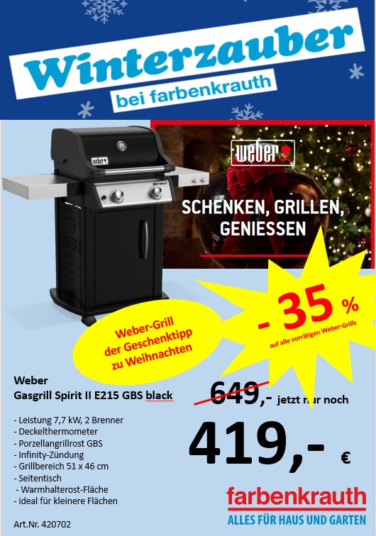 Weber Grill der Geschenktipp zu Weihnachten minus 35 %