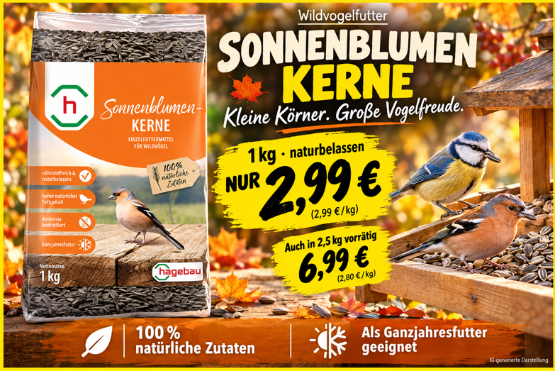 Vogelfutter, Sonnenblumenkerne 1 kg, naturbelassen
